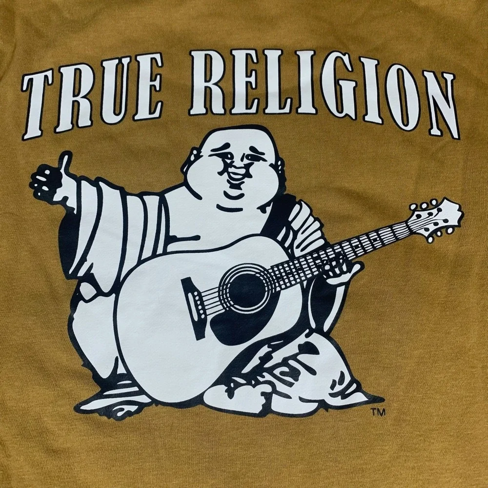 True Religion Hoodie Mens Medium Beige Full Zip‎ Sweatshirt Sherpa Lined Buddha